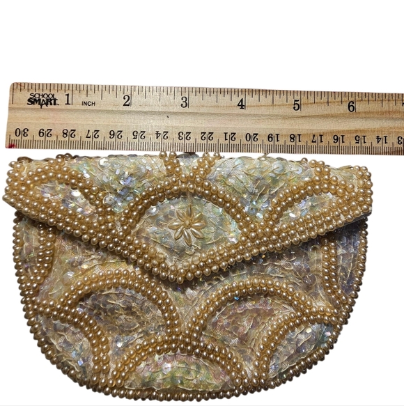 ​🛍️VINTAGE La Regale Ivory Pearl Sequin Clutch 1950s Beaded Evening Bag - Picture 5 of 6